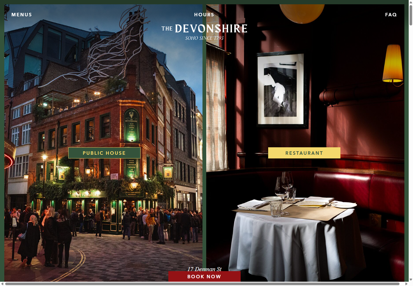 The Devonshireの公式サイト画面