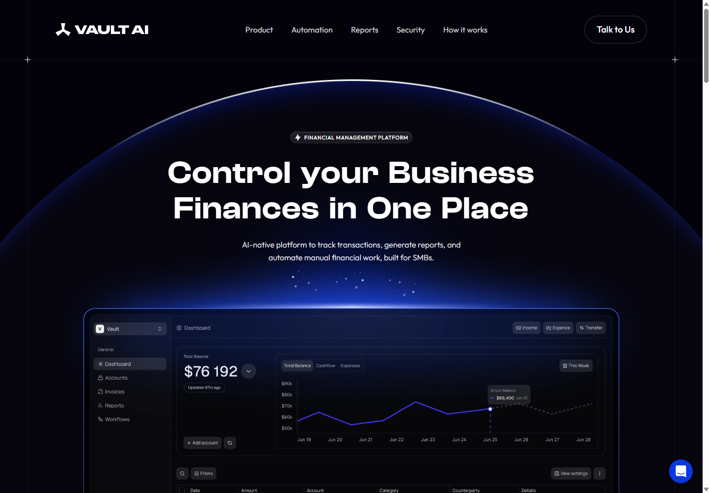 Vault AIの公式サイト画面
