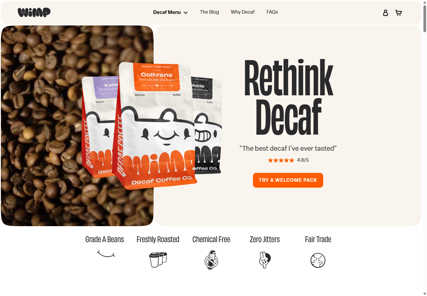Wimp Decaf Coffee Coの公式サイト画面